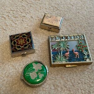 Vintage pill boxes and compact